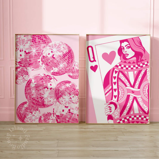 Disco Ball + Queen of Hearts Pink Set of 2 Bundle