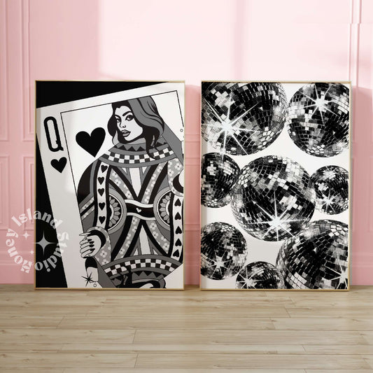Disco + Queen of Hearts Black/White Set of 2 Bundle