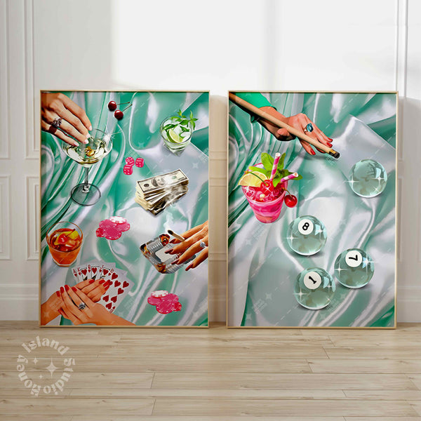 Poker Night + Billiards Green Set of 2 Bundle