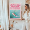 Retro Rodeo News Print – surfs up cowgirl, wild west meets endless summer pink poster
Surf Up Cowgirl Poster – Pink Newspaper-Style Wall Art for Western Beach Vibes