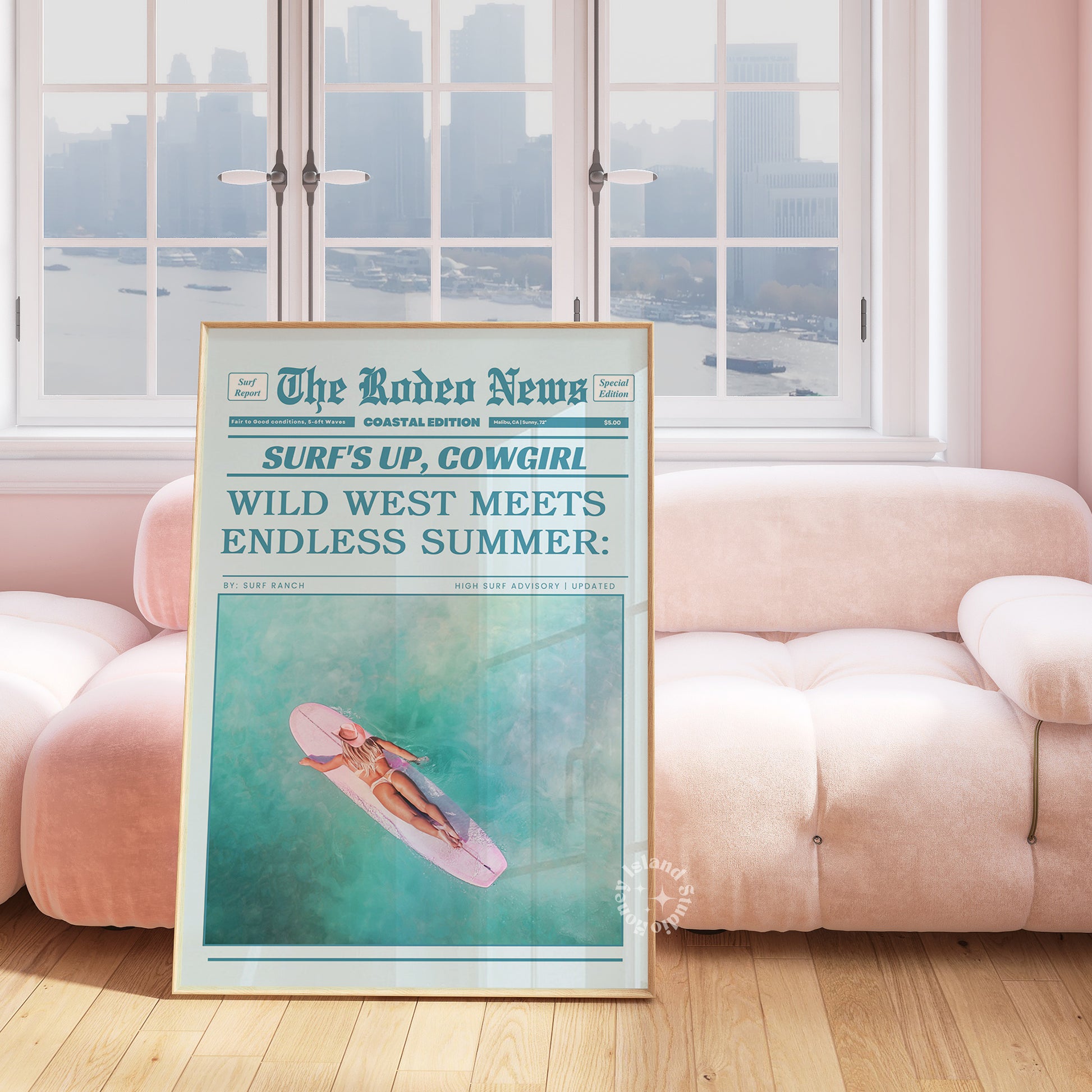 Blue Coastal Cowgirl Wall Decor – Vintage Newspaper Style Art Print