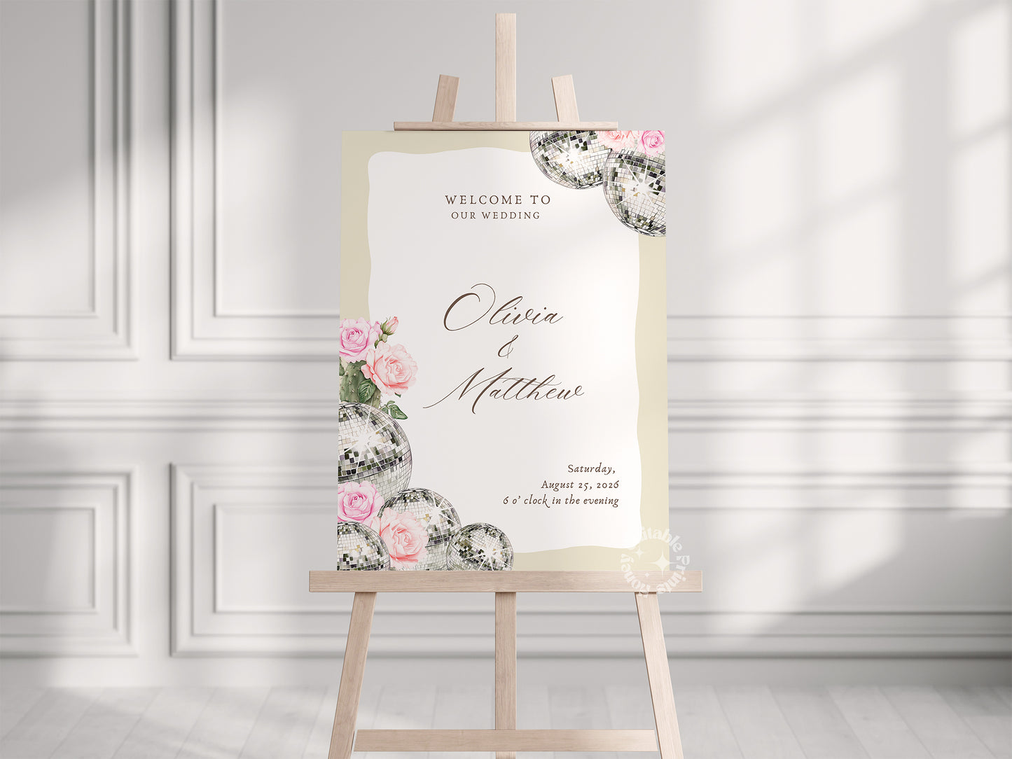 Floral Disco Wedding Welcome Sign (Canva Template)