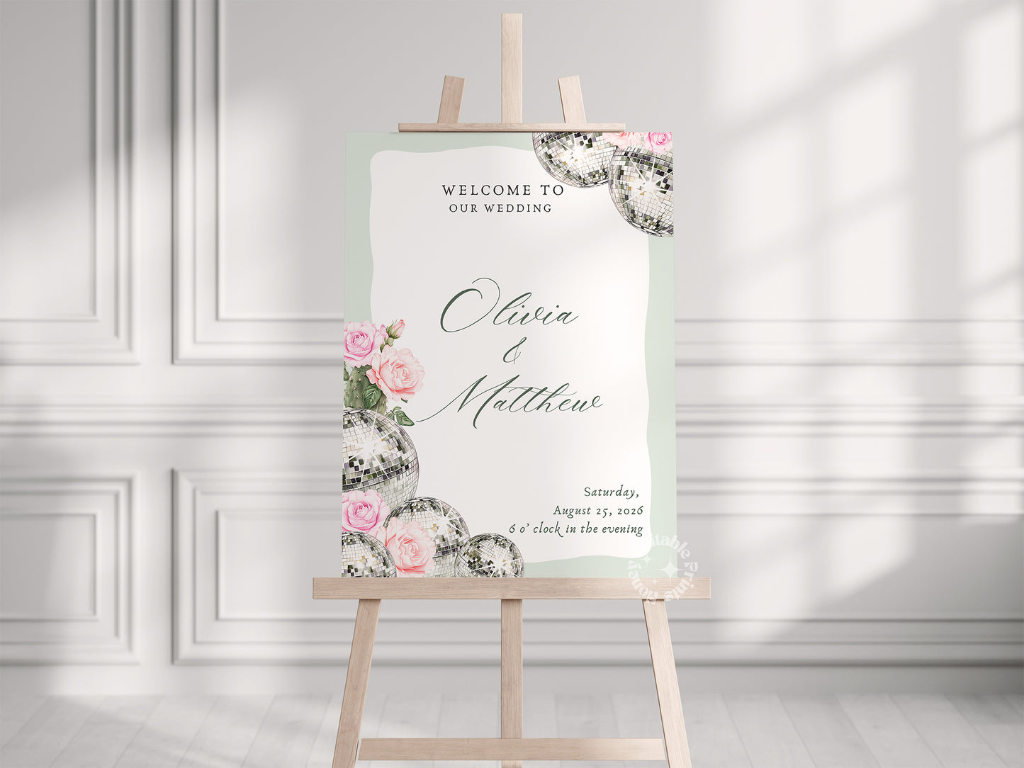 Floral Disco Wedding Welcome Sign (Canva Template)