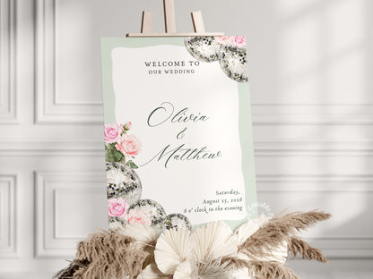 Floral Disco Wedding Welcome Sign (Canva Template)