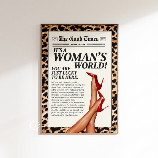 /Trendy Leopard Wall Art &nbsp;Woman's World Feminist Print Leopard Red Aesthetic Poster/